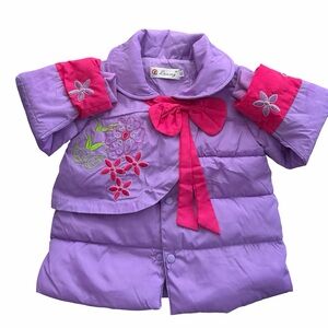 Little girl Purple and Pink Floral Embroidered winter puffer coat  Size 2T